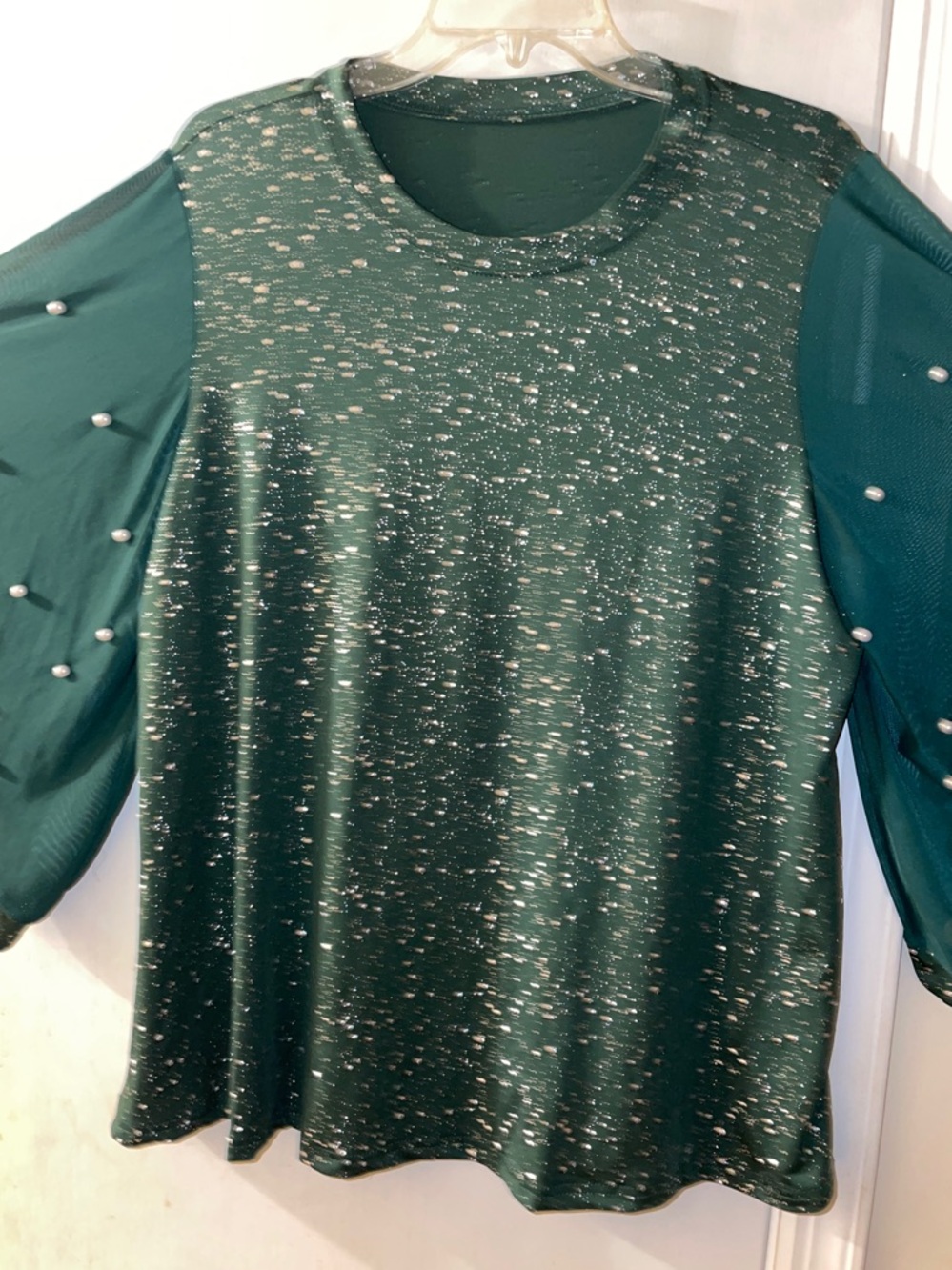 Sparkle Emerald Green Bell Sleeve Blouse - Picture 2 of 3